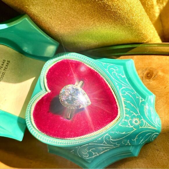 ♥️ 4.5Ct Pink Pear CZ Diamond Halo Engagement Ring 14kt Gold PRICE FIRM - Picture 10 of 17